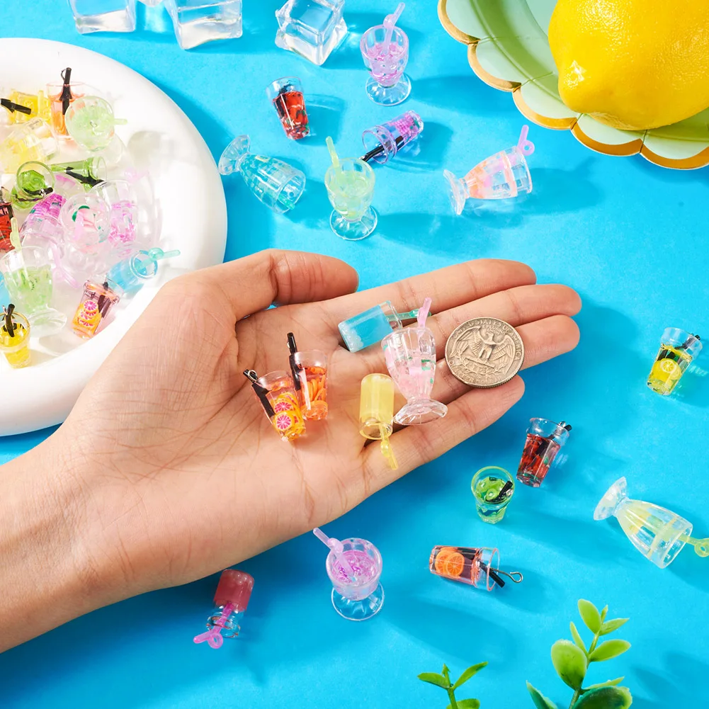60Pcs Luminous Drink Bottle Floating Charms Diy Keychain Earings Jewelry Resin Glass Cup Pendant Hanging Accessories