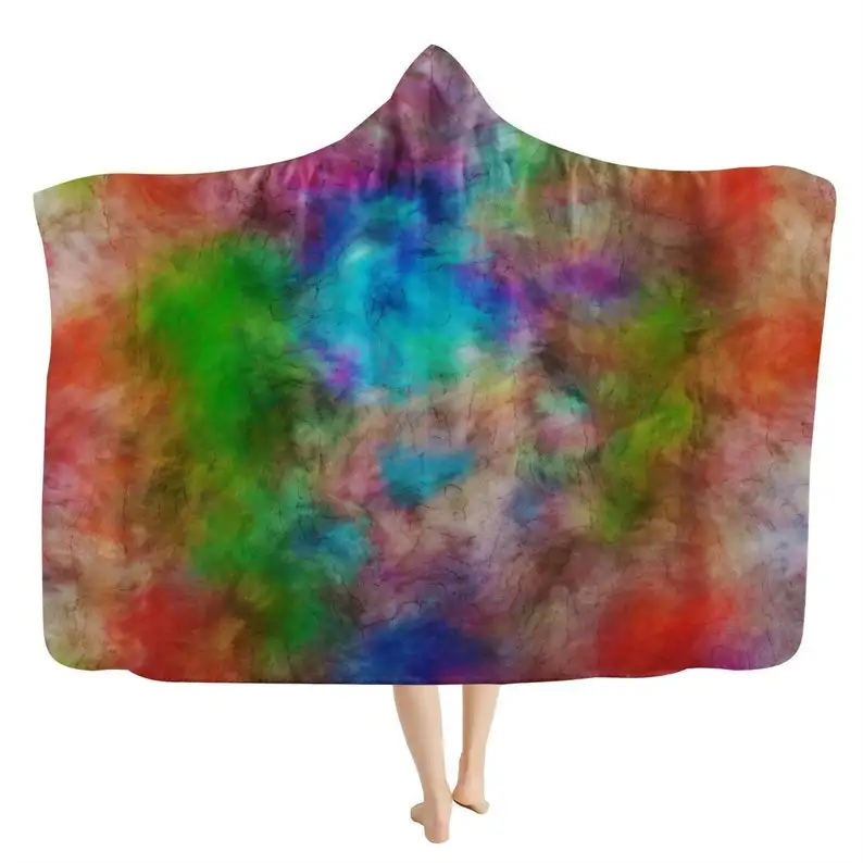 

Smoke Show Hooded Blanket - Hippie Sherpa Blanket, Funky Throw Blanket, Tie Dye Groovy Festival Fashion