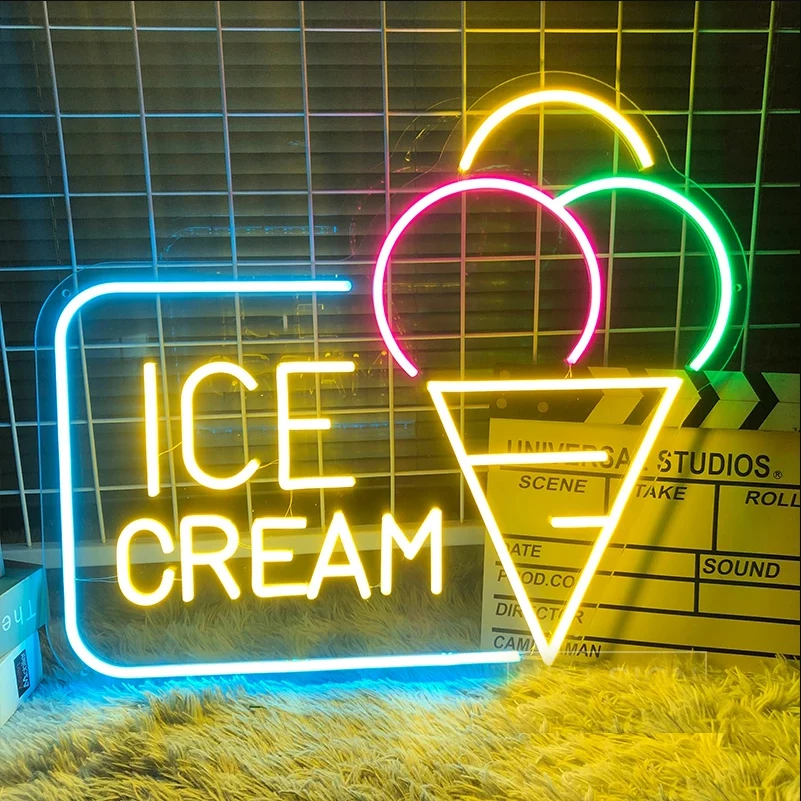 Wanxing Personalized Custom LED Neon Sign Ice Cream Party Home Room Store Mall Restaurant Studio Wall Decor Creaitve USB Light
