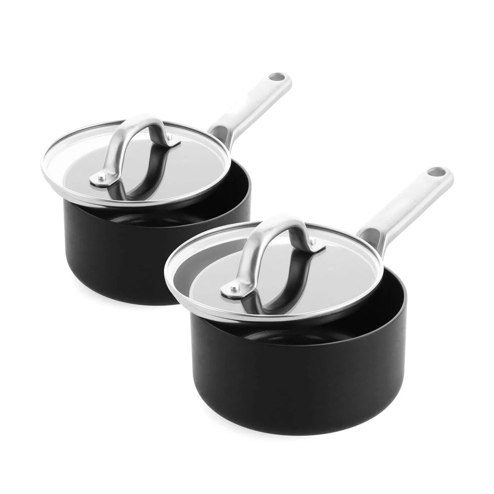 

Anodized Advanced Healthy Ceramic Nonstick, 1.6QT and 2.2QT Saucepan Pot Set with Glass Lids, Anti-Warping Induction Base, Dishw