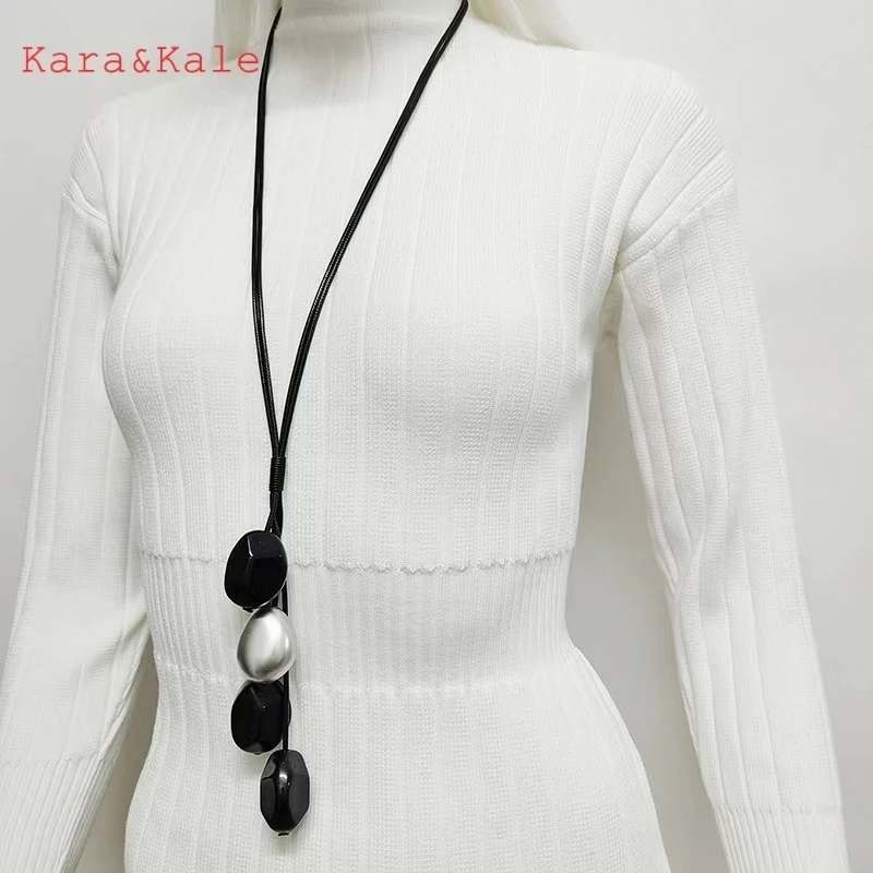 Длинное черное ожерелье с подвеской Kara & Kale ручной работы, универсальное многослойное ожерелье, модные украшения
