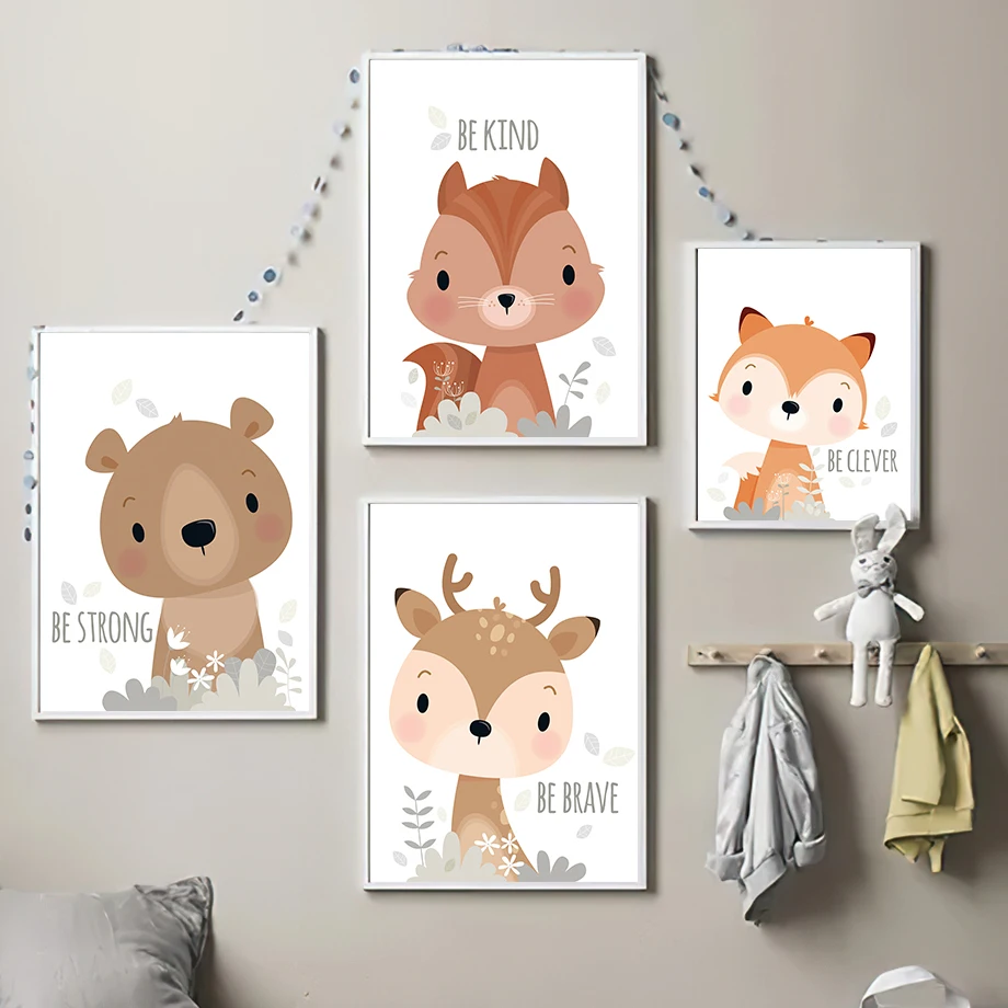 Живопись в скандинавском стиле с изображением лисы медведя оленя искусственного