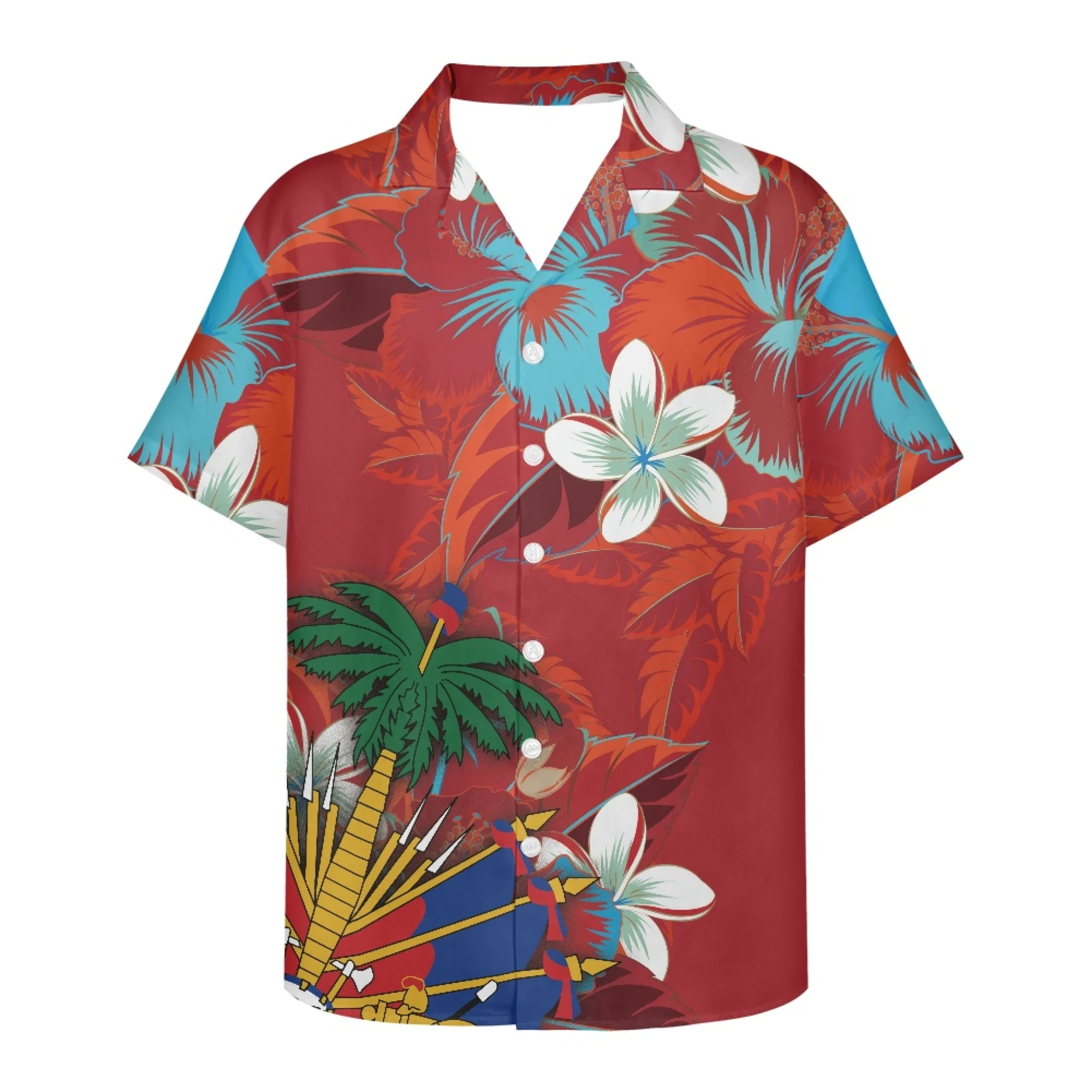 

Male And Female Couples Short Sleeve Print Shirt Lapels Loose Casual Fashion Earth Sea Flag Print Hawaii Beach Summer Custom