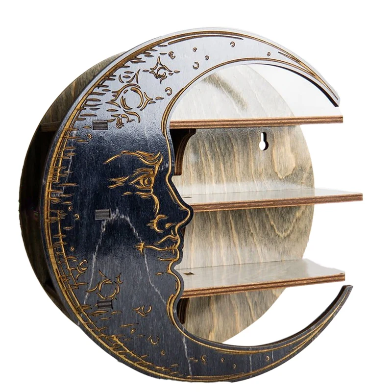 

Wall Mounted Crystal Display Essential Oil Shelf Crescent Moon Shelf Wooden Moon Holder Wall Decor For Bedroom