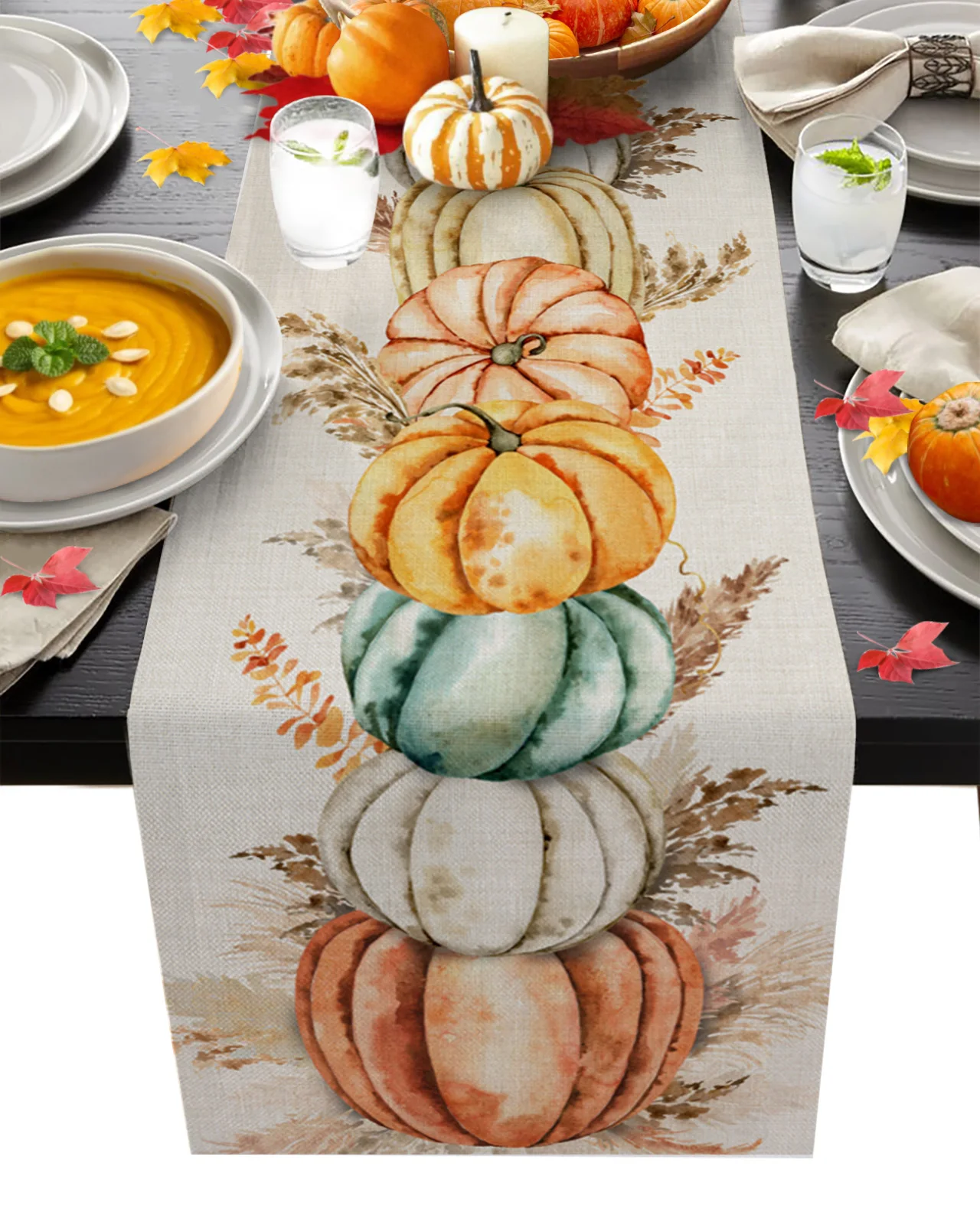 

Thanksgiving Pumpkin Maple Leaf Wedding Table Runners Table Mats Party Table Decor Festival Holidays Christmas Tablecloths