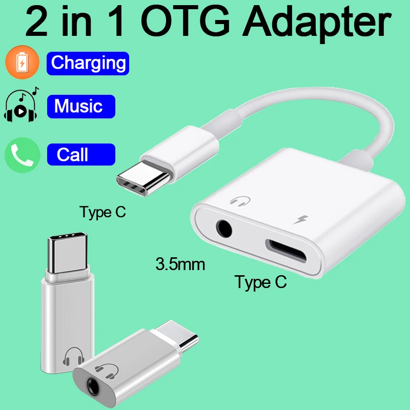 2 в 1 сплиттер AUX OTG адаптер для Xiaomi Redmi POCO Samsung Huawei VIVO USB C к Type - Цена: 323.31