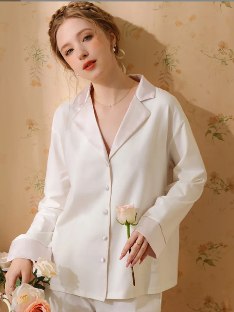 

Women French Autumn Winter Nightwear Two Piece Pajama Set Girl Long Sleeve Cotton Cardigan Pants Sweet Princess Sleepwear