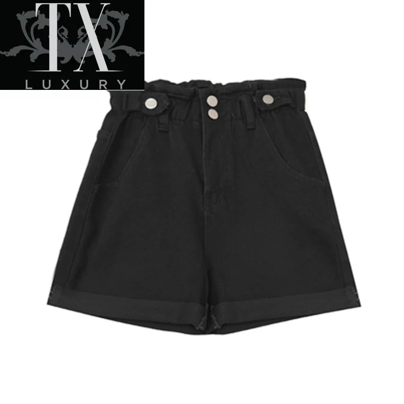 

White And Black Short Women Summer New Streetwear High Waist Straighting All-Match Casual Curling Denim Shorts Female