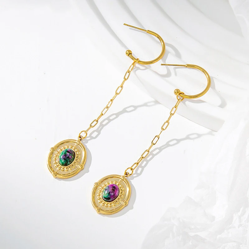 

American Vintage Ovil Round Earrings for Girls Design Versatile Tassel Earring Women Stainless Steel Jewelry Pendiente Wholesale