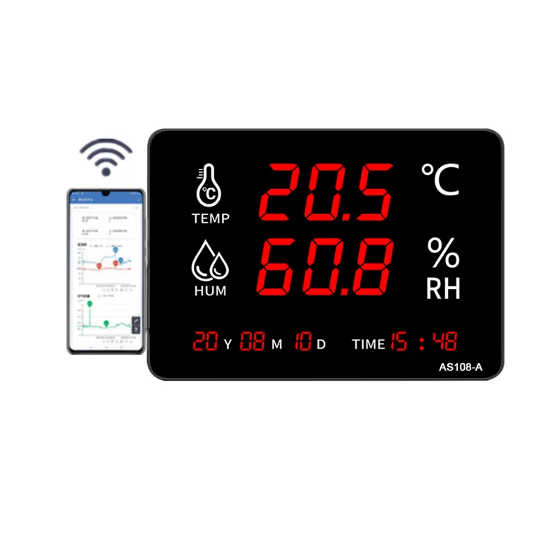 

Tuya WIFI App Smart LED Display Humidity Temperature Meter Wall Mounted Thermometer With Clock External Probe