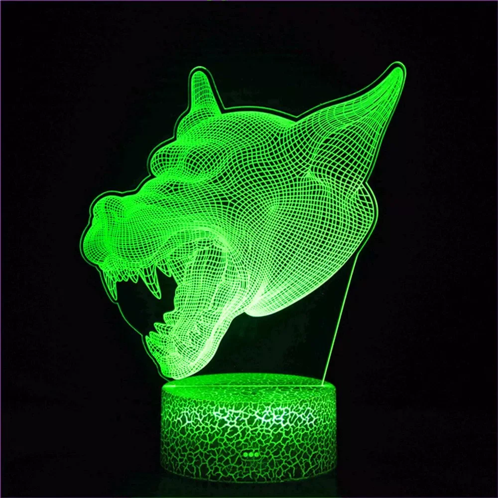 

Wolf head 3D stereo effect illusion hologram LED light animal simulation model toy glowing colorful night light atmosphere light