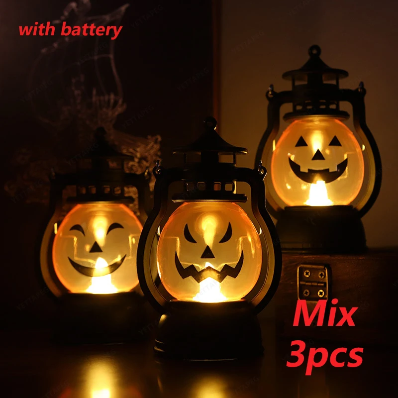 

3PCS Halloween Christmas Decoration Candles Light Pumpkin Lamp LED Lantern Home Holiday Party Funny Decor Gifts