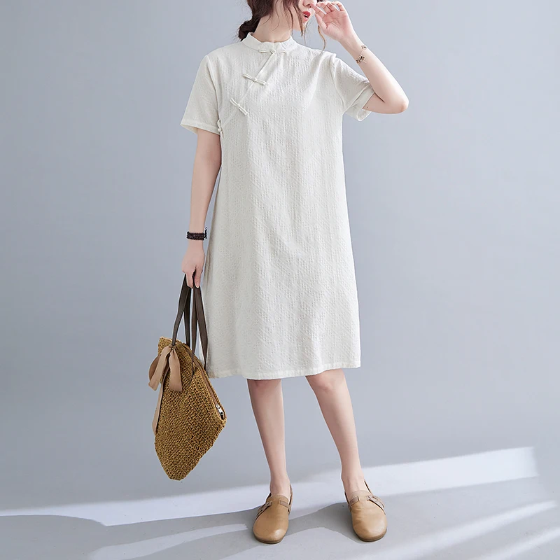 Платье-Ципао женское из хлопка и льна современное Восточное свободное