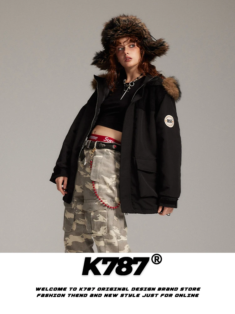 K787 Mountain Carving Утолщенный большой шерстяной воротник с зажимом для хлопкового