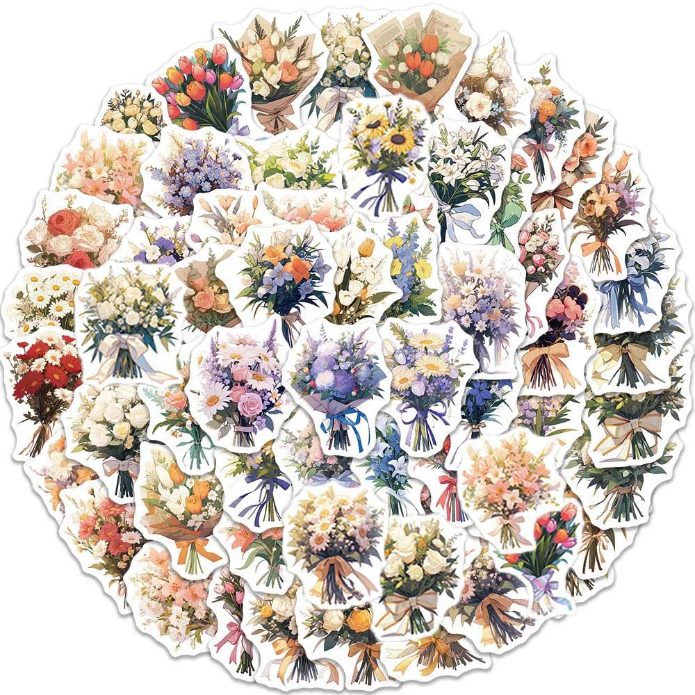 

10/60Pcs Cartoon Cute Flower Bouquet Varied Graffiti Stickers Luggage Laptop Scrapbooking Wall Car DIY Comics Sticker Party Gift