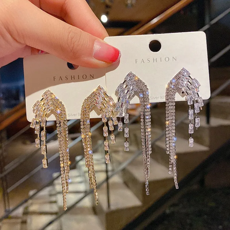 2022 НОВЫЕ геометрические длинные серьги Стразы с кисточками женские