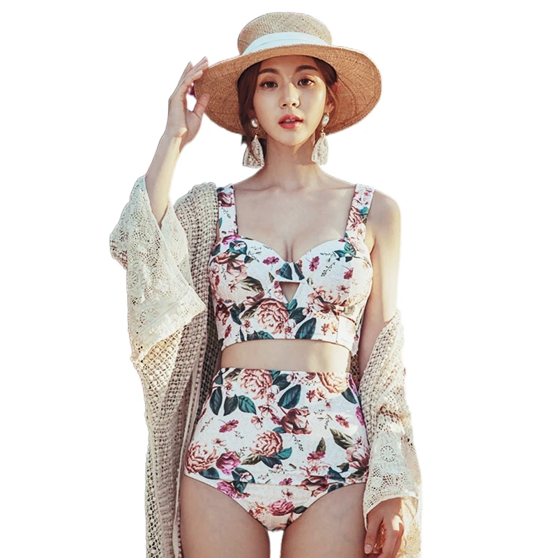 

High Waist Women Split Swimsuit New Sexy Bikini Set Korean Hot Spring Couple Swimwear Ladies Panties Bustier Corset Bathing Suit