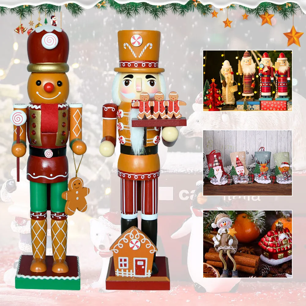 

35cm Wooden Nutcracker Christmas Soldier Puppet Creative Xtmas Doll Handicraft Festival Gift Home Office Collectible Decoration