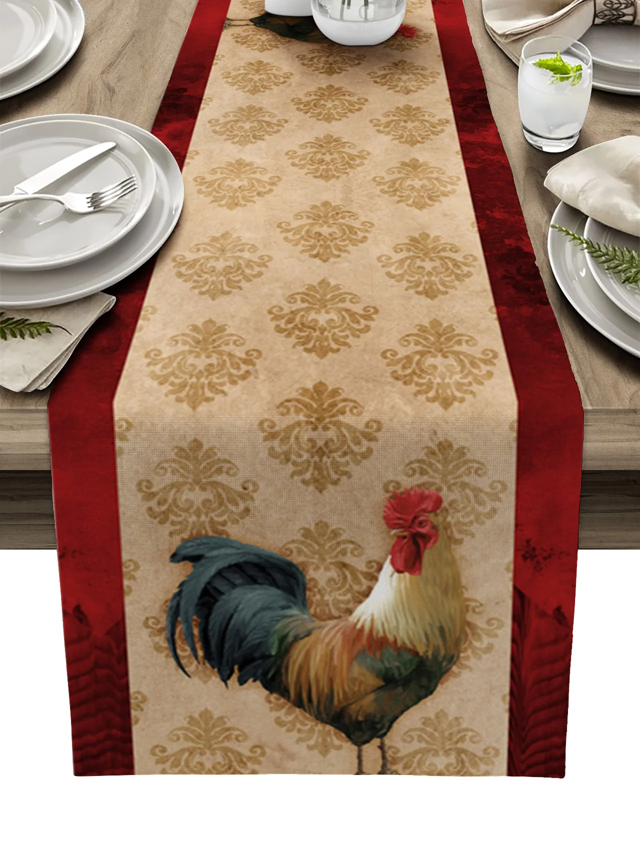 

Rooster Farm Pattern Table Runner Decoration Home Decor Dinner Table Decoration Table Runners Tassel