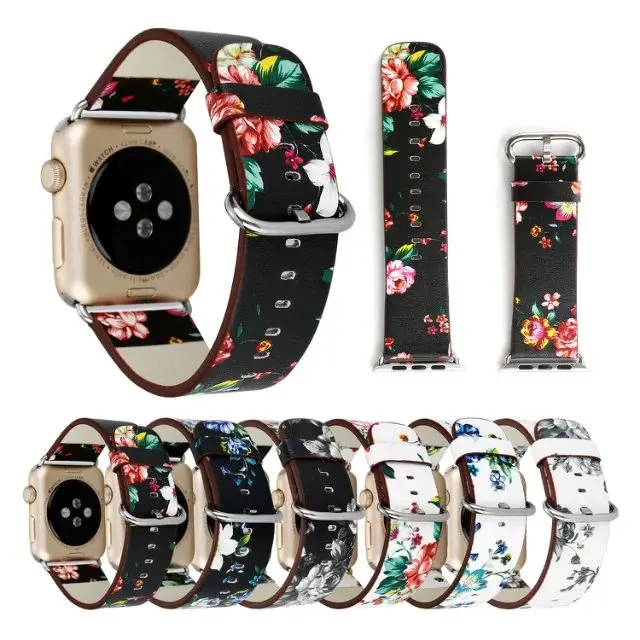 

Ремешок кожаный для Apple iwatch band 7/6/5/4 42 мм 40 мм 41 мм 44 мм 45 мм 8Ultra 49 мм, пасторальный браслет для часов с цветами