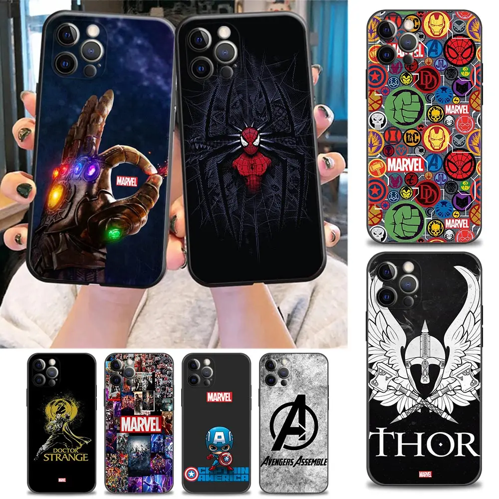 

Phone Case for iPhone 11 12 13 Pro Max 7 8 SE XR XS Max 5 5s 6 6s Plus Case Soft Silicone Cover Marvel Hero Logo