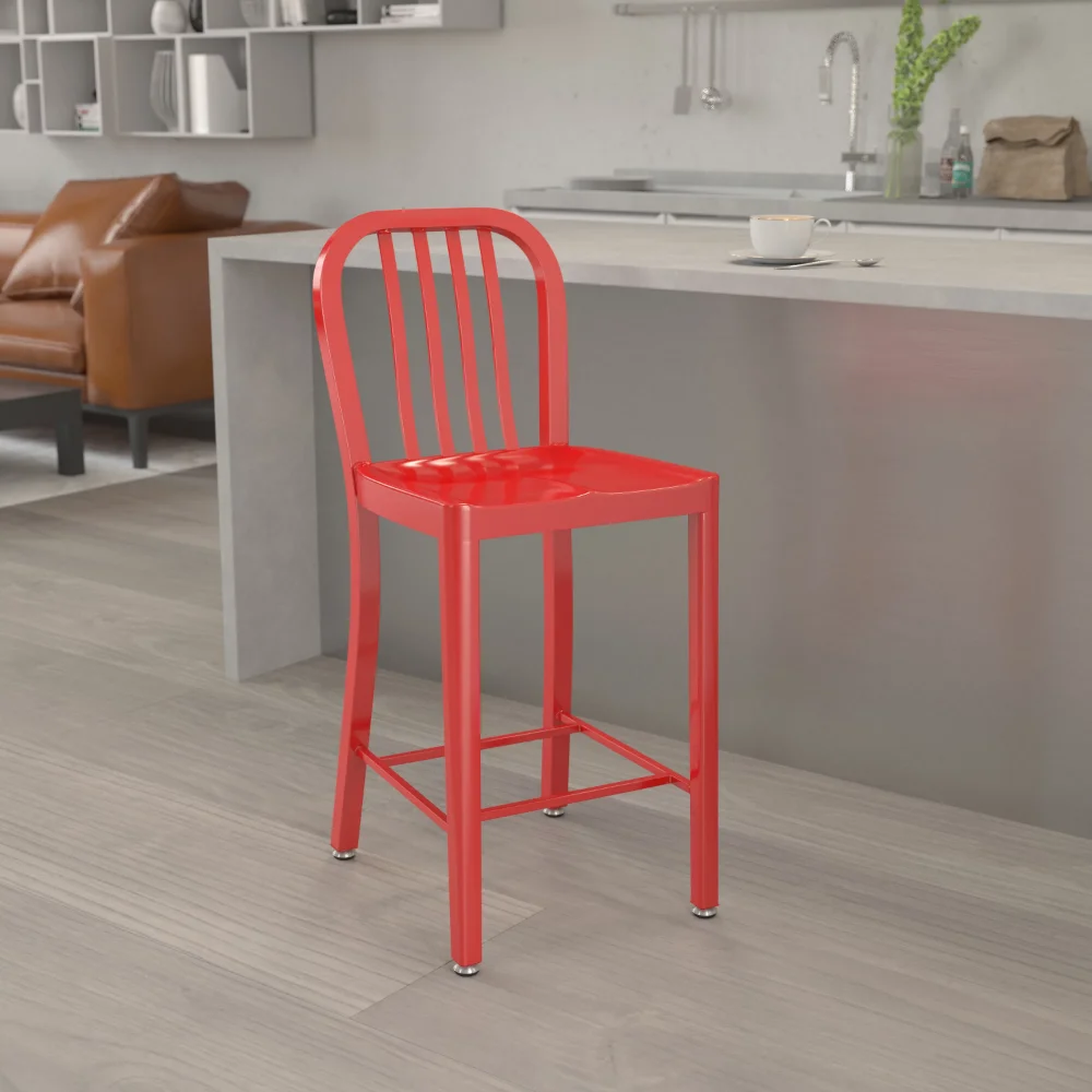 

Flash Furniture Commercial Grade 24" High Red Metal Indoor-Outdoor Counter Height Stool with Vertical Slat Back