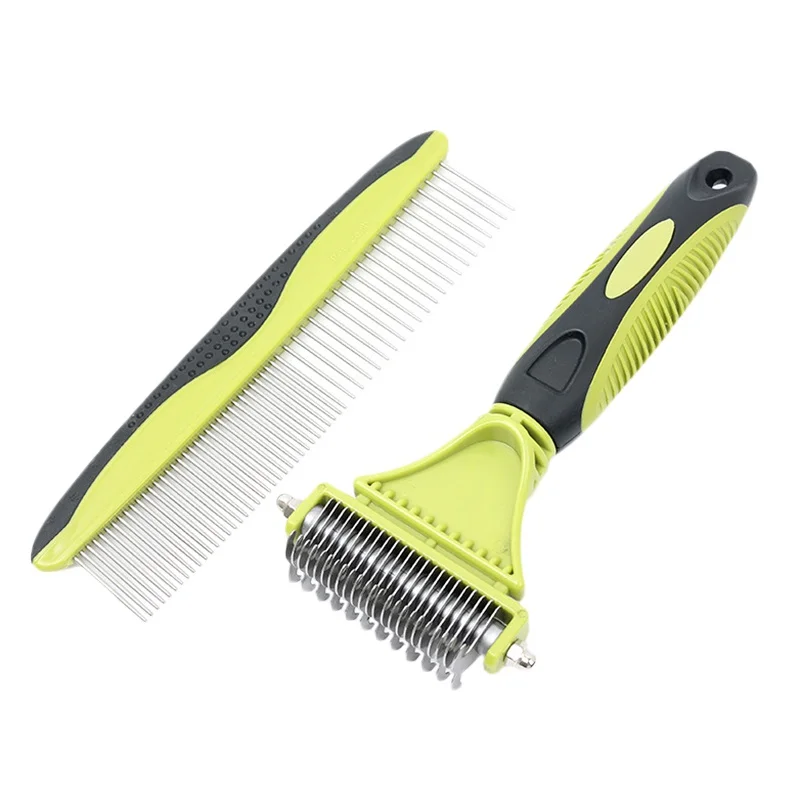 

Pet Dematting Grooming Set Double Sided Undercoat Rake and Grooming Comb for Dogs Cats Detangling Mats & Tangles Removing