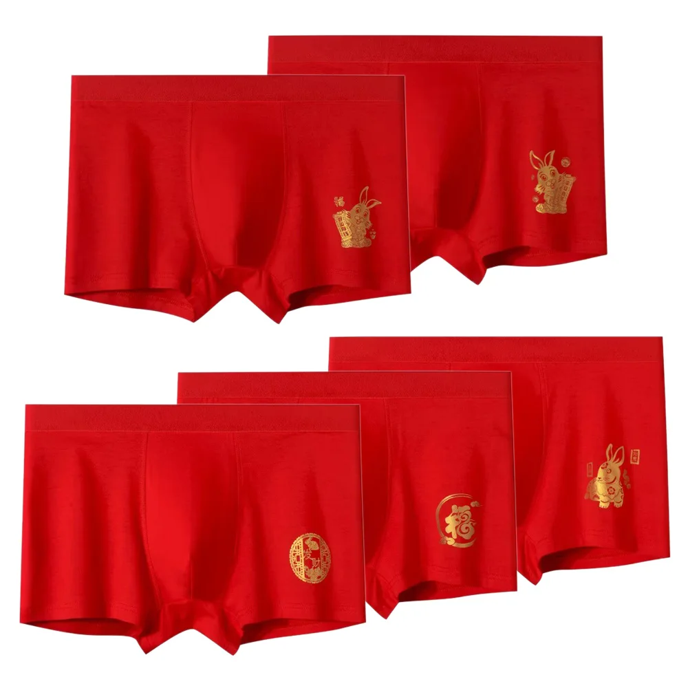 5pcs/lot Male red panties cottonre boxers panties comfortable men's panties underwear brand shorts man boxer size L-10XL QS7503