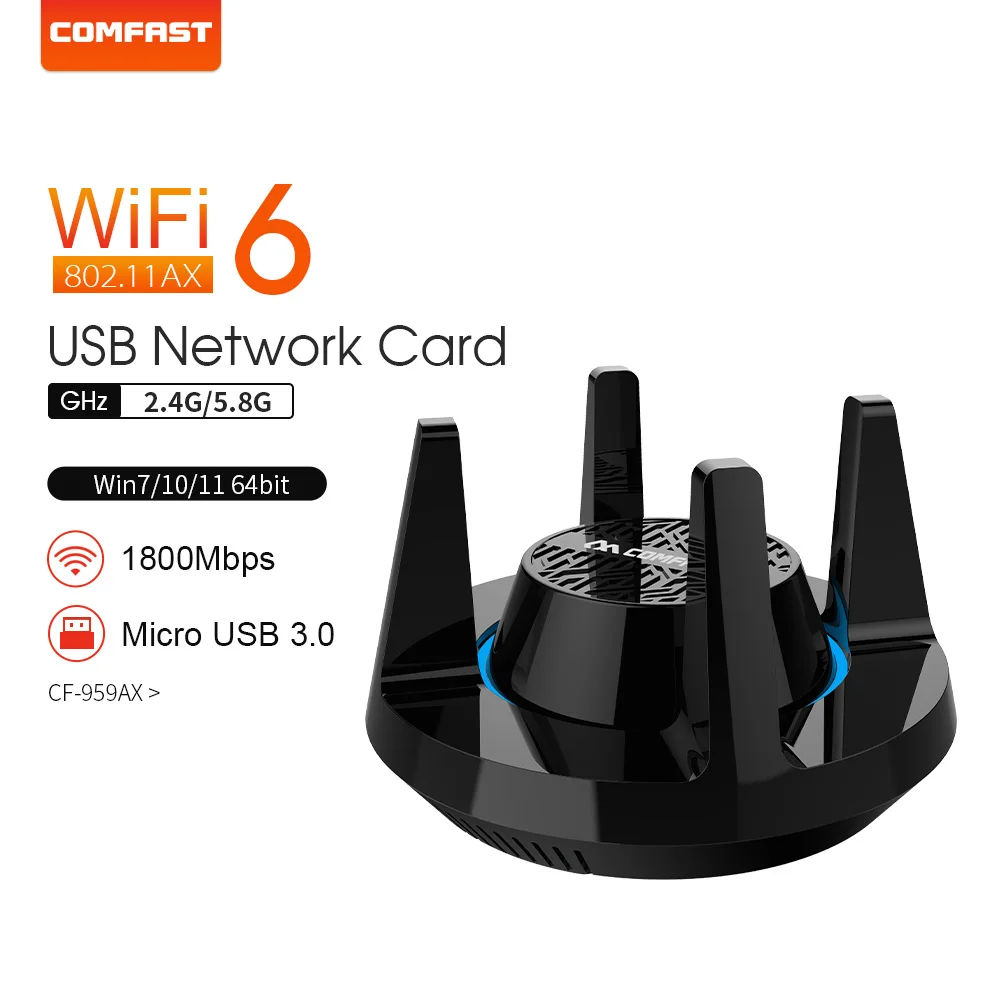 

COMFAST 1800Mbps USB Wifi6 Adapter Dual Band 802.11AX 2.4G/5GHz RTL8832AU WiFi 6 Dongle Network Card For PC Made For Game