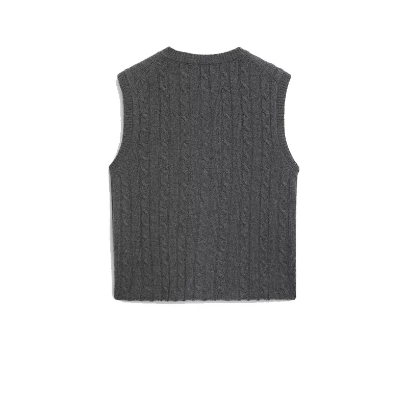2024 Waistcoat Minimal Style Twists Knited Cardigan Women Vest O Neck Sleeveless Sweater Solid Elegant Tops