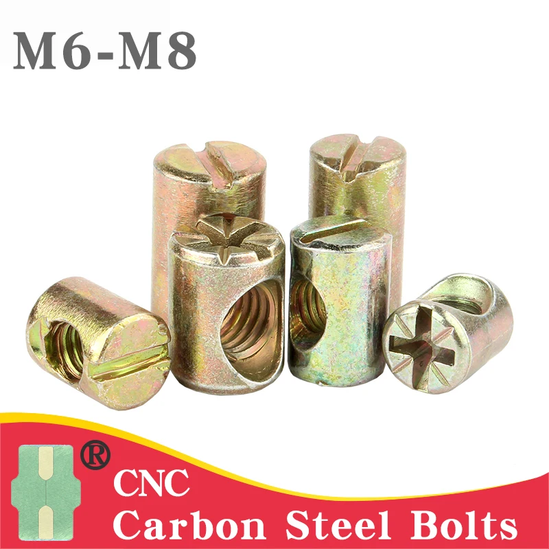 

Barrel Nut Bolts Slotted Drive Cross Dowel Slotted Fittings for Beds Crib Chairs Horizontal Hole Nut Hammer Embedded [M6 M8]