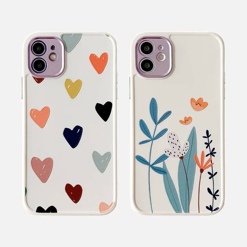 

For iPhone Case Simplicity Leaf Love Heart Protective Case For iPhone 12 Pro Max Shockproof Phone Case With Removable Lens Case
