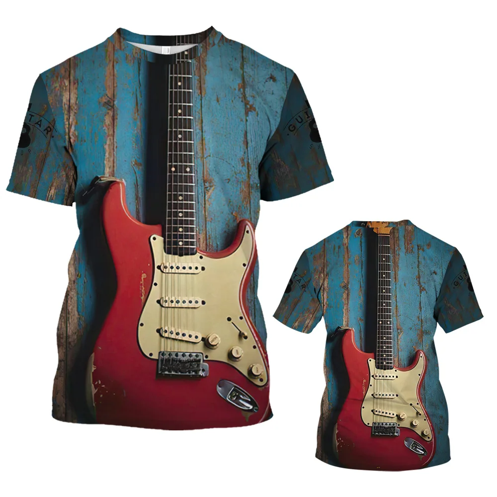 

Summer Men's T Shirts Guitar Graphic 3d Fashion Music T-shirt Pullover Short Sleeve O Neck Rock Hip Hop Tops Oversized Clothing