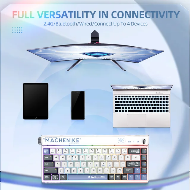 KT68 Mechanical Keyboard 68Keys RGB Hot-Swap Cherry Profile Keycaps Tri Mode Wireless Keyboard For Win/Mac/iPad 3