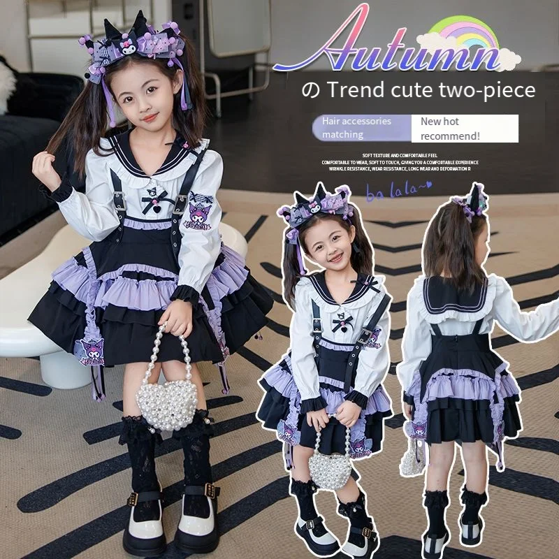 

Аниме Sanrio Kuromi детская модная одежда для девочек платье Лолита юбка наряд Y2K рубашка с длинным рукавом Куртка Хэллоуин детская одежда