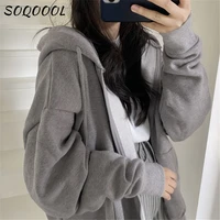 2022 hooded sweatshirts women winter autumn zip up jacket coat harajuku korean long sleeve solid y2k clothes loose hoodies black