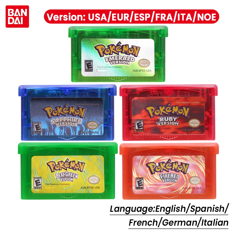 32 Bit GBA Video Game Cartridge Console Card Pokemon Emerald FireRed LeafGreen Ruby Sapphire with Shiny Label Multi-language