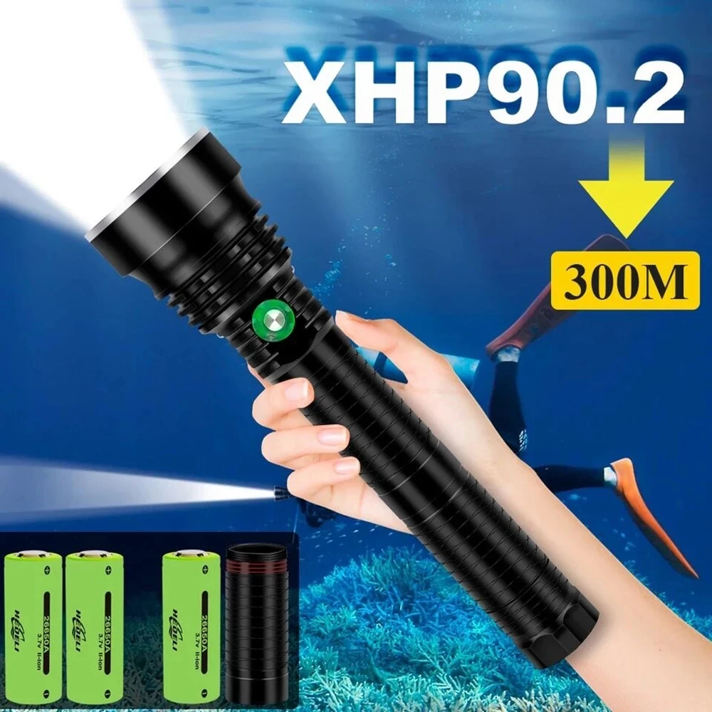 

Профессиональные безопасные фонарики для дайвинга, водонепроницаемые IPX8 XHP90/70, светодиодная лампа, белый/желтый свет, фонарик, батарея 186500, супер яркий