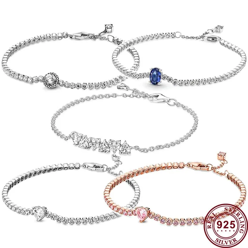 

New Hot 925 Silver Light Luxury Eternal Love Heart Tennis Women's Adjustable Bracelet For Women High Quality Diy Charm Jewelry