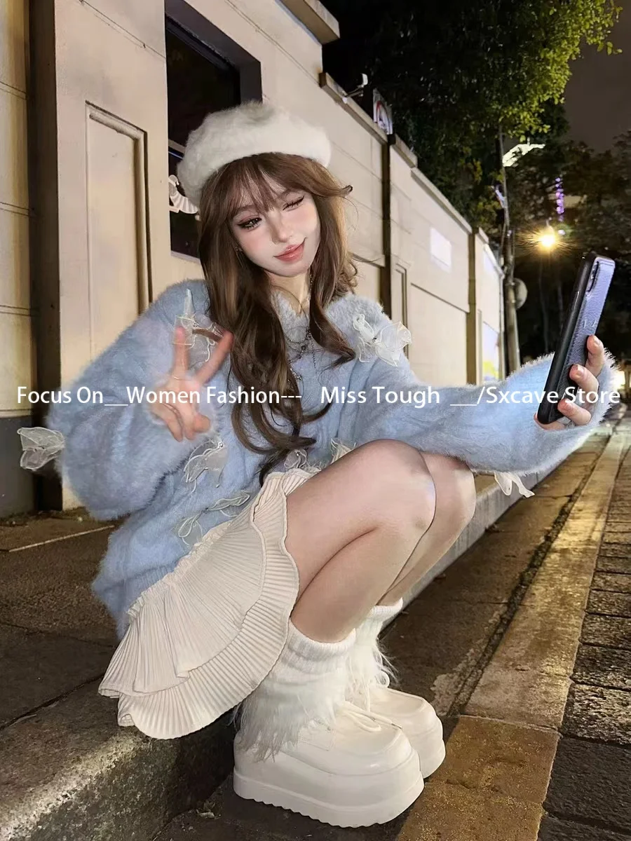 Японский кавайный вязаный свитер женский сексуальный тонкий винтажный