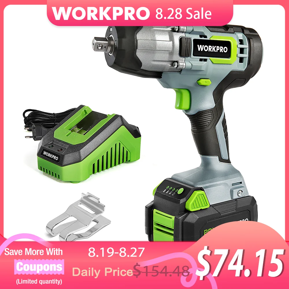 WORKPRO 20V Cordless Impact Wrench 1/2-inch 300N.M Max Torque 4.0Ah Li-ion Battery with Fast Charger