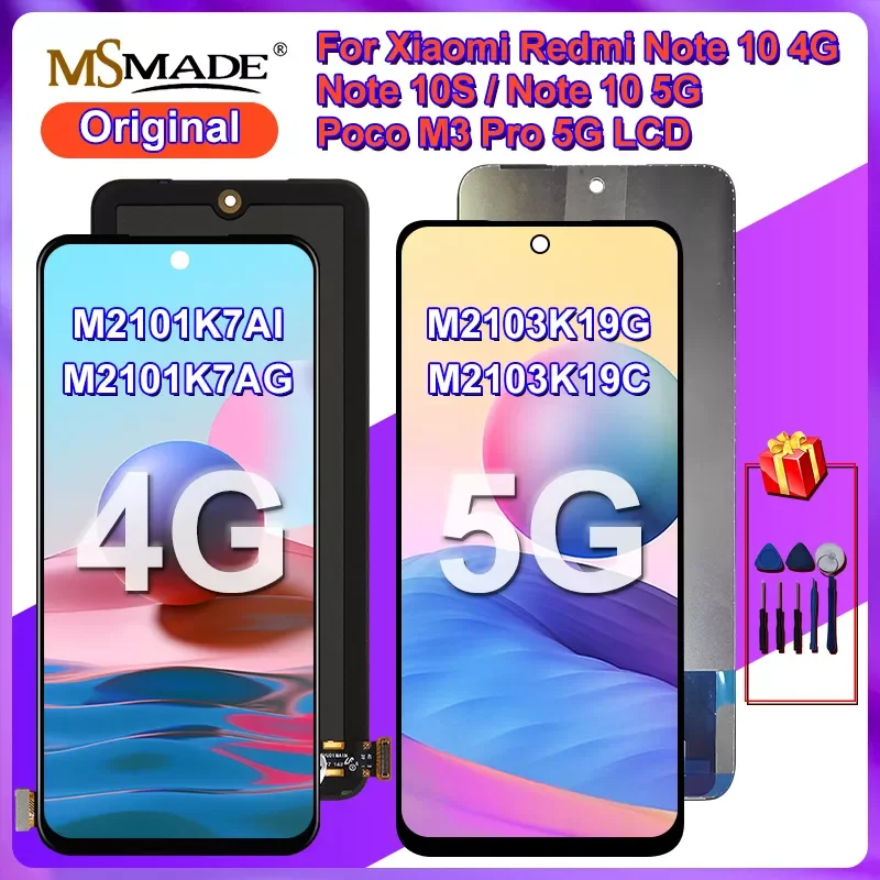 

Original For Redmi Note 10 4G LCD Note 10S Display M2101K7AI Screen Digitizer For Redmi Note 10 5G LCD POCO M3 Pro M2103K19G
