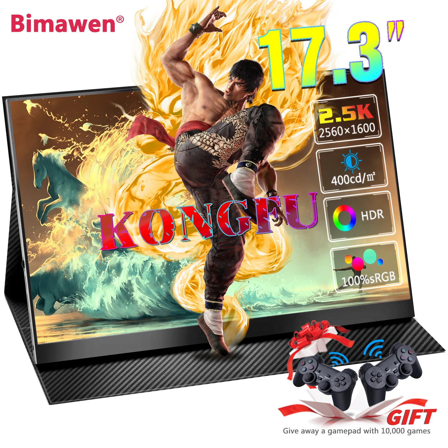 

Bimawen 2k Portable Monitor 17.3inch Dual Type-c IPS Monitor 100%sRGB CNC Aluminum Cover vesa mountable with 2 Built-in Speakers