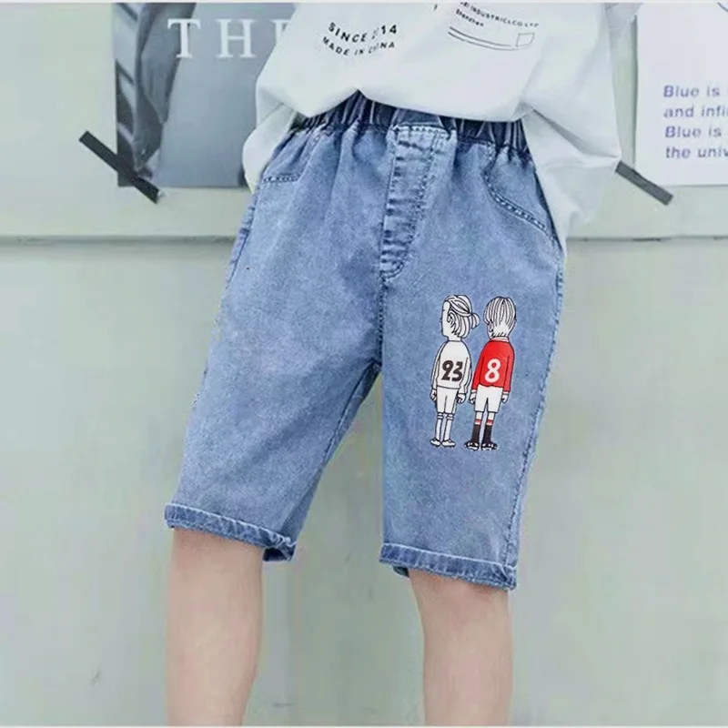 

Teenage Kids Boys Jeans with Free Belt Shorts Pants 2023 Summer Hot Sale Solid Color Knee Length Trousers Children Casual Shorts