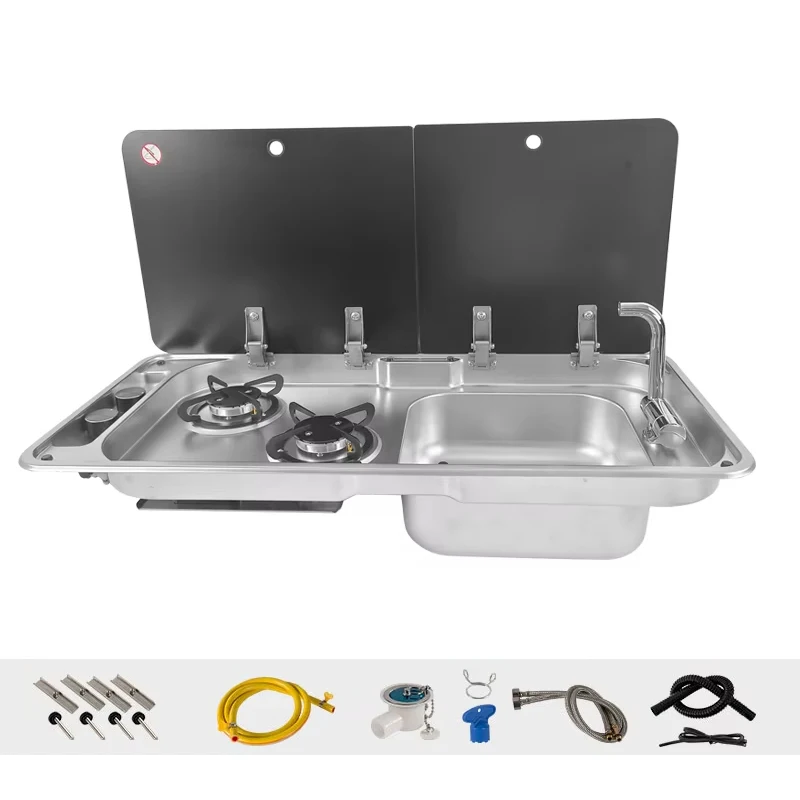 

Раковина для автофургона с 2 конфорками, нержавеющая сталь 304, с краном, кухонная газовая плита для кемпинга, дома на колесах, каравана, яхты, лодки, плиты