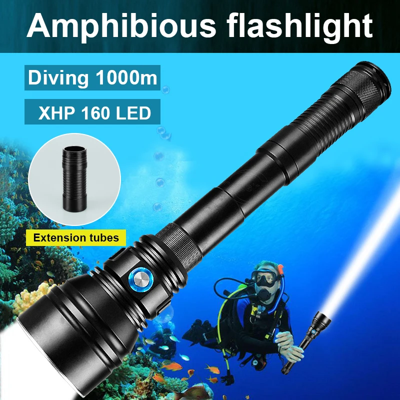 Professional Diving Light XHP160 10000LM Waterproof IPX8 Underwater LED Flashlight Diving Super Brightness Tactical Scuba Diving