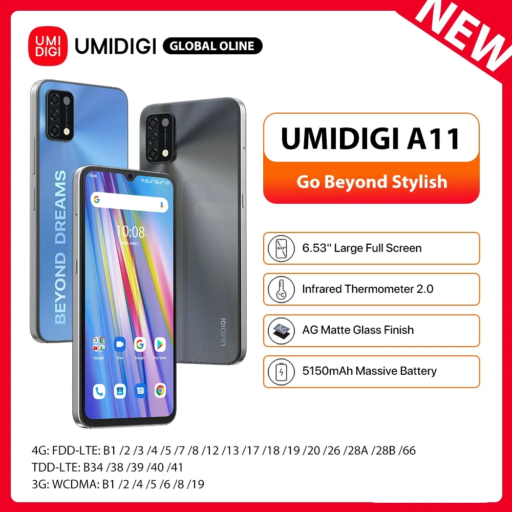 

Top UMIDIGI A11 Android 11 Global Version Smartphone 128GB 64GB Helio G25 6.53" HD+ 16MP Triple Camera Cellphone 5150mAh