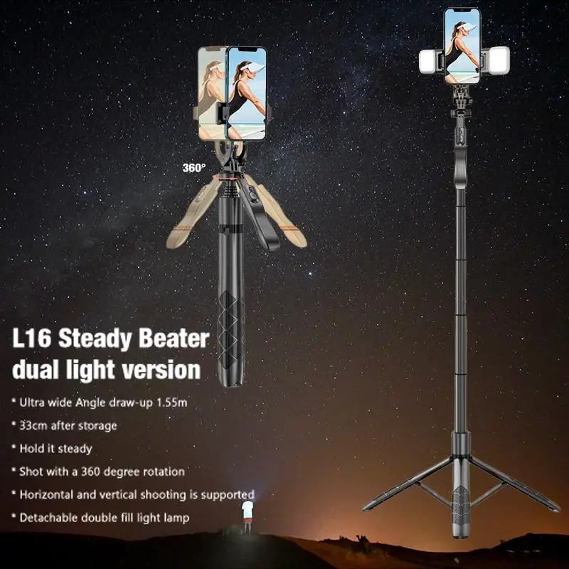 

Mobile Phone Bluetooth Selfie Stick Double Fill Light Handheld Stabilizer Floor Telescopic Rod Live Broadcast Bracket Tripod
