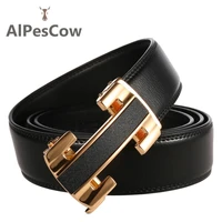 waistband genuine leather belt for men 100 alps cowhide ratchet belt high quality casual automatic buckle luxury designer male
