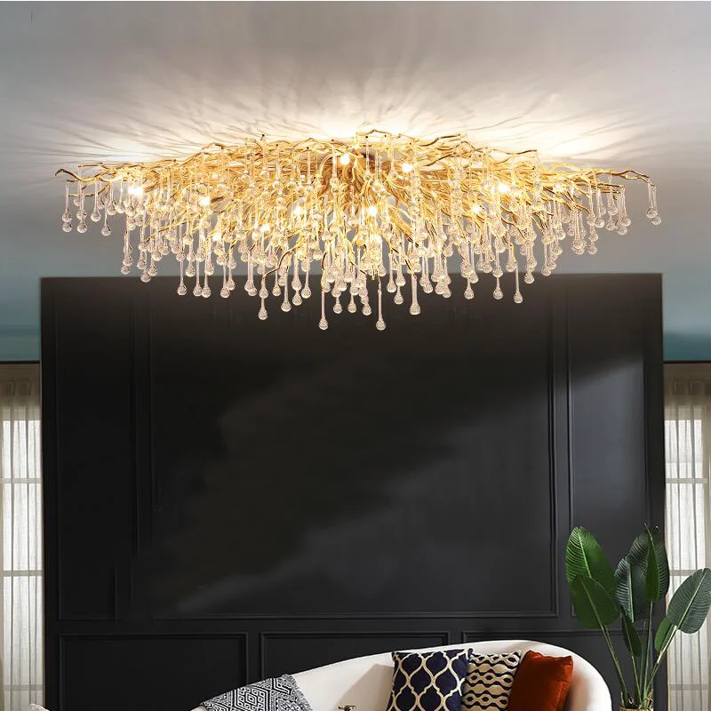 

Led Pendant Lamp Light New Crystal ceilinglights Luxury Golden Branch fixture Living Room Hotel Lobby Island Decoration